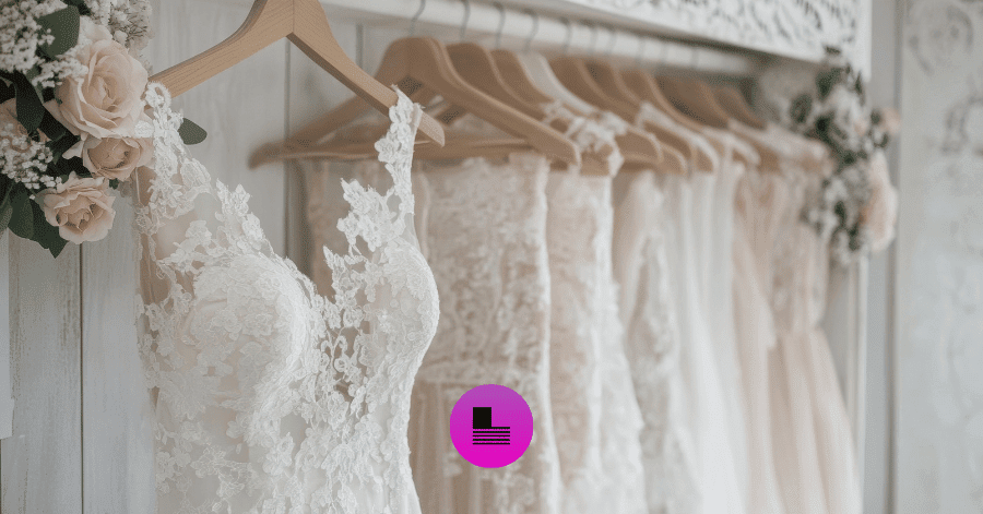 A row of white wedding dresses